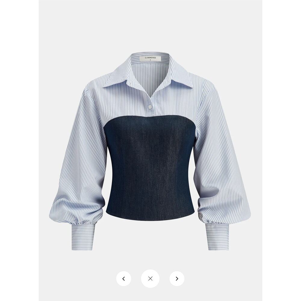 NWT Commense Denim Panel Striped Shirt Sz XL